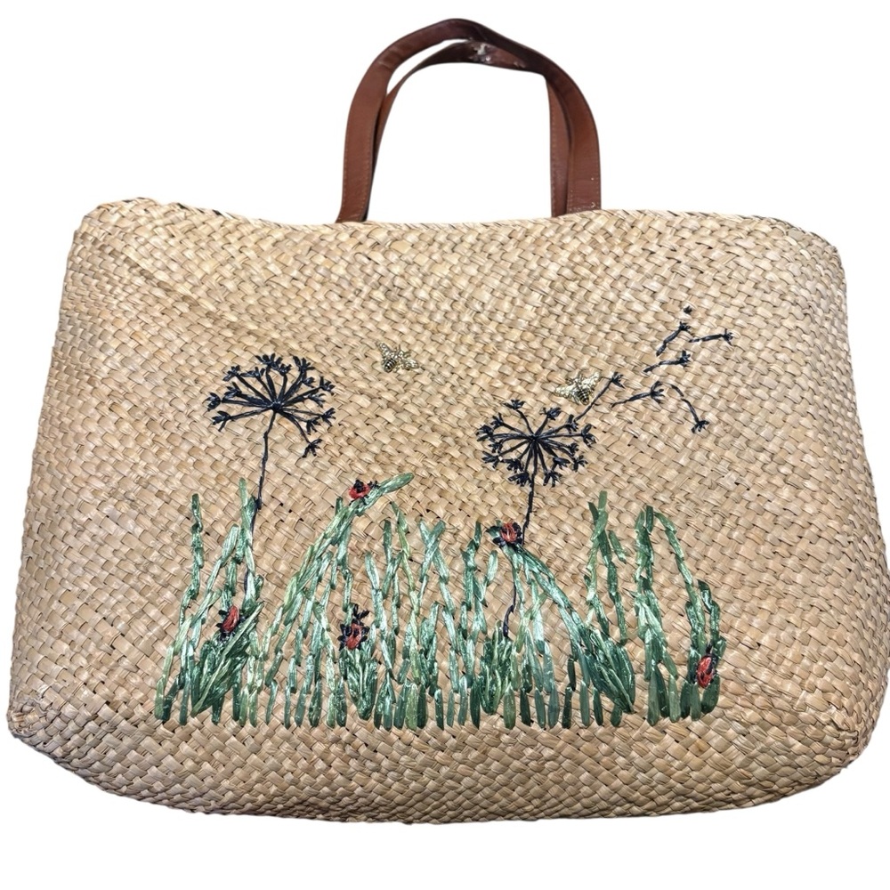 La Sera by Franchi Woven Straw Cute Embellished Bees Straw Handbag Shoulder Bag